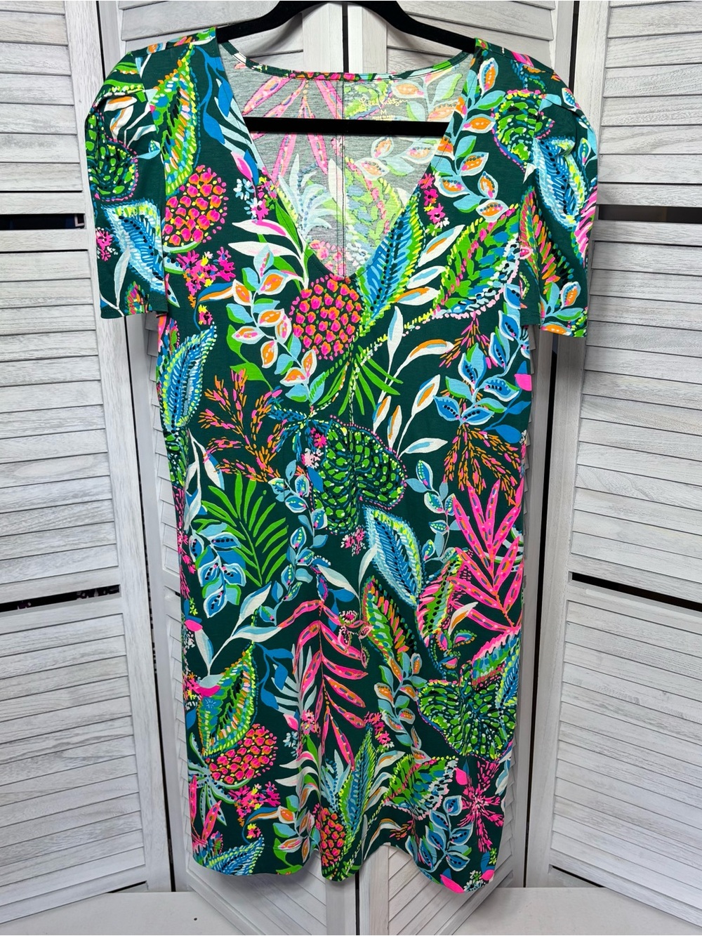 Lilly Pulitzer Pima Cotton Tropical Print Dress Women’s M Green Pink